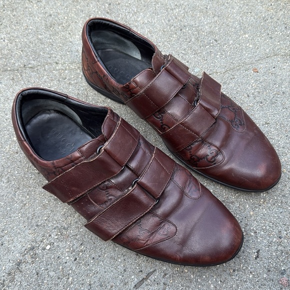 GUCCI GUCCISSIMA GG LEATHER SNEAKER SHOES VELCRO STRAP 091835 MONOGRAM BUCKLE 43 - Picture 13 of 16